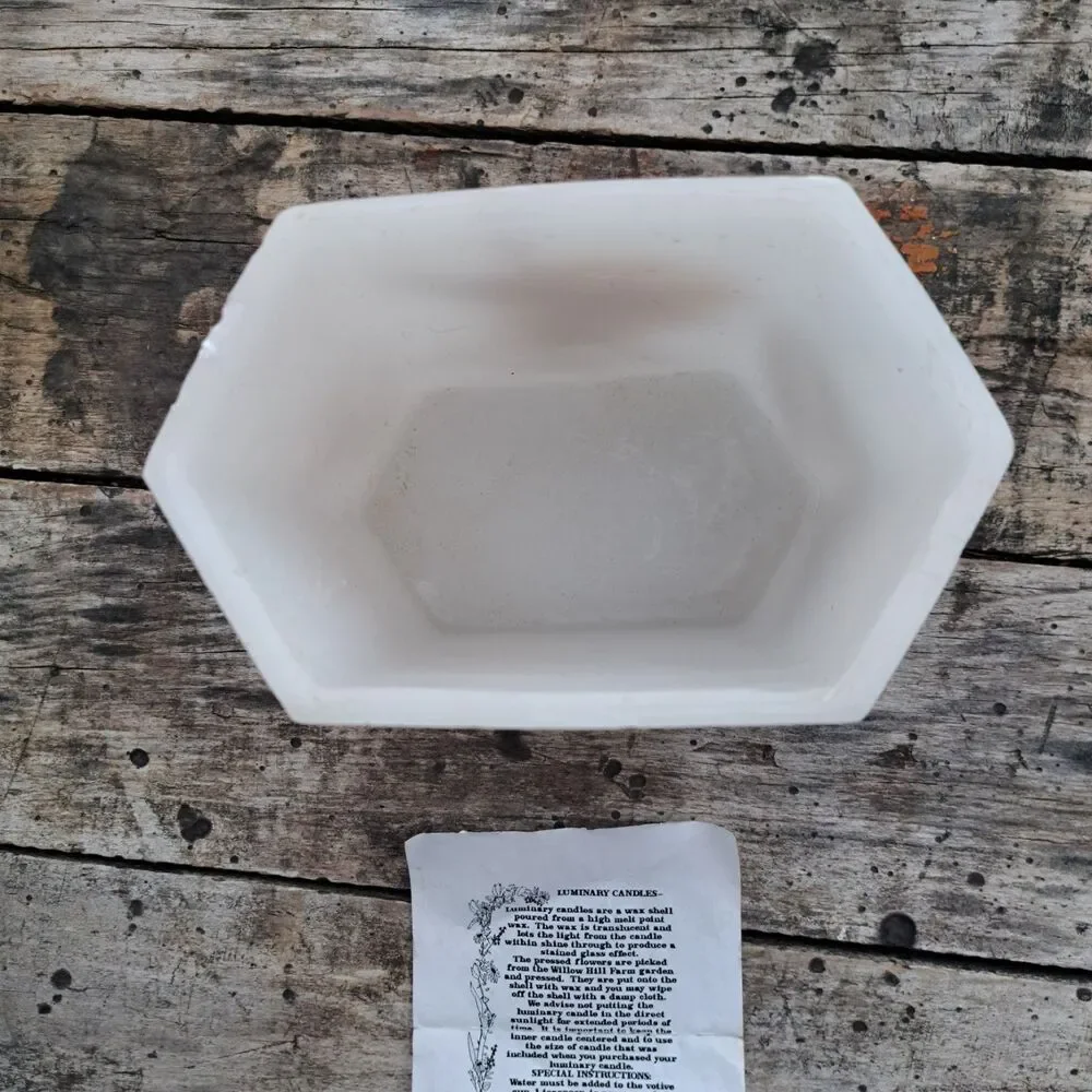 Large Luminary Wax Votive Candle Floral Flower White Handmade